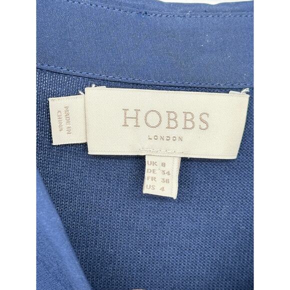 Hobbs London Shift Dress Blue Long Sleeve Collared Work Office Professional 4 - Picture 4 of 12